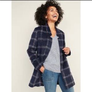Old Navy Coatigan Navy Plaid